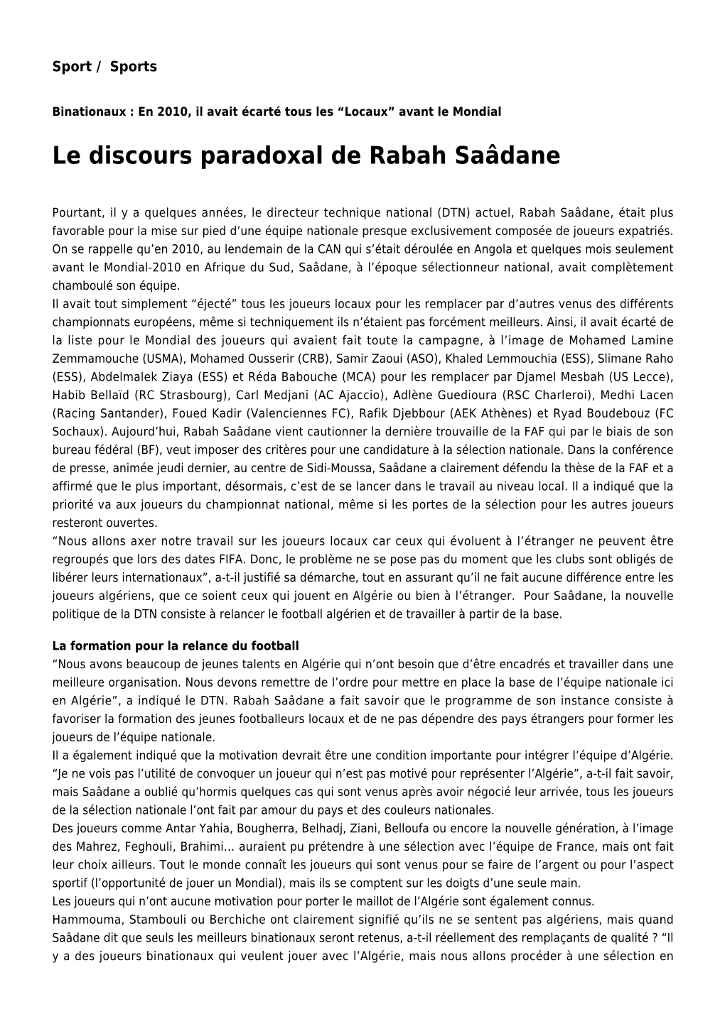 Le Discours Paradoxal De Rabah Saâdane