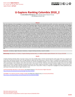 U-Sapiens Ranking Colombia 2010 2 by Carlos-Roberto Peña-Barrera (1977-Colombia-Sapiens Research Group) Editor@Sapiensresearch.Org