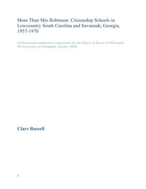 More Than Mrs Robinson: Citizenship Schools in Lowcountry South Carolina and Savannah, Georgia, 1957-1970