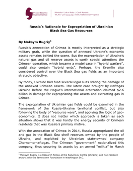 Russia's Rationale for Expropriation of Ukrainian Black Sea Gas Resources by Maksym Bugriy1 Russia's Annexation of Crime