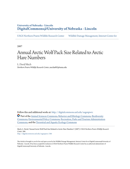 Annual Arctic Wolf Pack Size Related to Arctic Hare Numbers L