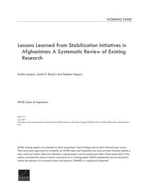 Lessons Learned from Stabilization Initiatives in Afghanistan: a Systematic Review of Existing Research