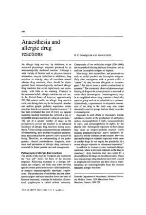 Anaesthesia and Allergic Drug Reactions G