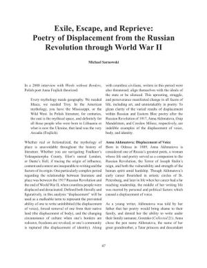 Exile, Escape, and Reprieve: Poetry of Displacement from the Russian Revolution Through World War II