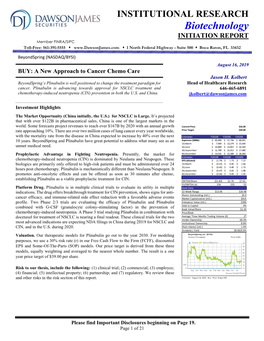 Biotechnology INITIATION REPORT Member FINRA/SIPC