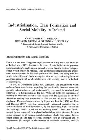 Industrialisation, Class Formation and Social Mobility in Ireland