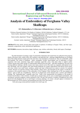 Analysis of Embroidery of Ferghana Valley Skullcaps