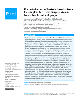 Characterisation of Bacteria Isolated from the Stingless Bee, Heterotrigona Itama, Honey, Bee Bread and Propolis