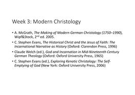 Week 3: Modern Christology
