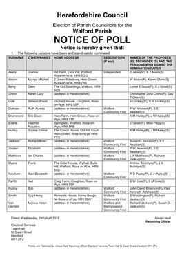 NOTICE of POLL Notice Is Hereby Given That