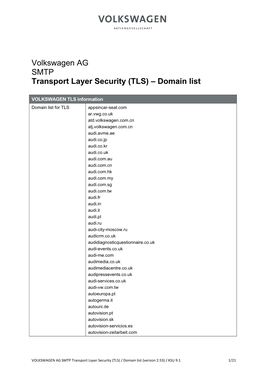 Volkswagen AG SMTP Transport Layer Security (TLS) – Domain List