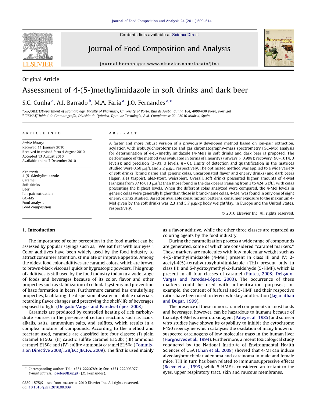 Methylimidazole in Soft Drinks and Dark Beer