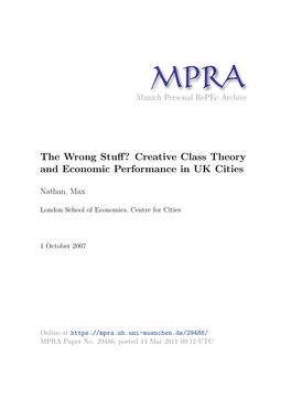Creative Class Theory and Economic Performance in UK Cities