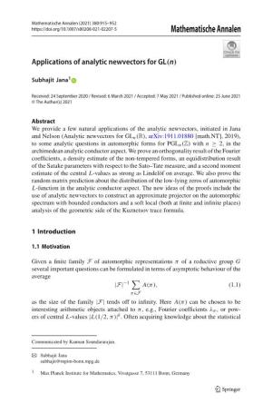Applications of Analytic Newvectors for GL(N)