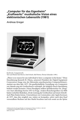 „Computer Für Das Eigenheim“ „Kraftwerks“ Musikalische Vision Eines Elektronischen Lebensstils (1981)