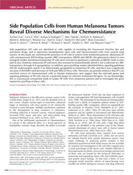 Side Population Cells from Human Melanoma Tumors Reveal Diverse Mechanisms for Chemoresistance Yuchun Luo1, Lixia Z