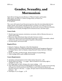 HDS 2119 Mormon Gender and Sexuality
