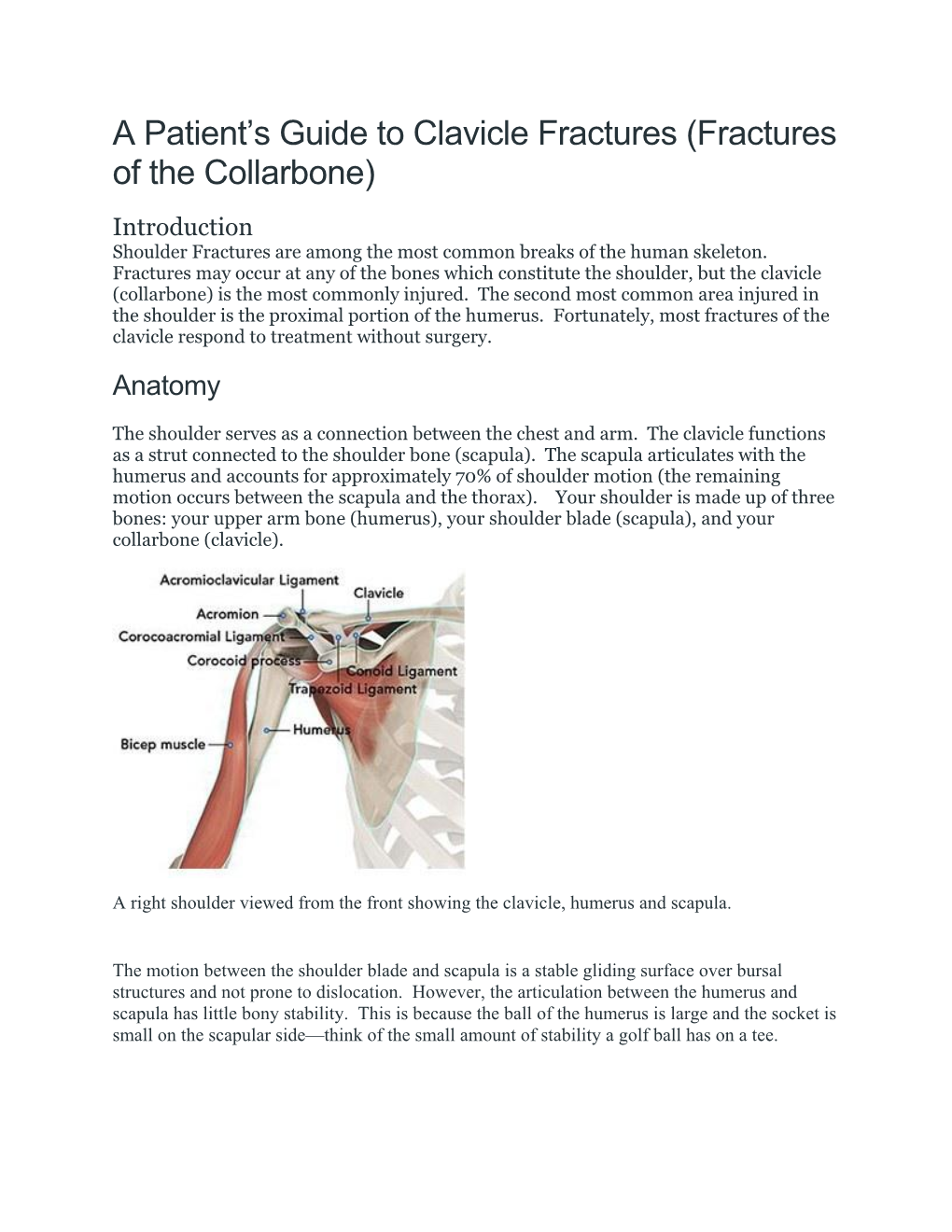 A Patient's Guide to Clavicle Fractures (Fractures of the Collarbone)