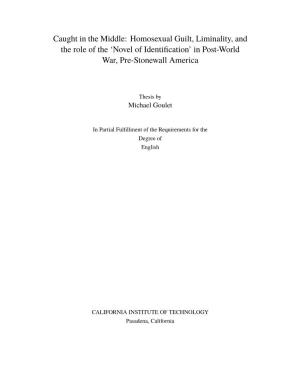 Caught in the Middle: Homosexual Guilt, Liminality, and the Role of the 'Novel of Identification' in Post-World War, Pre-Sto