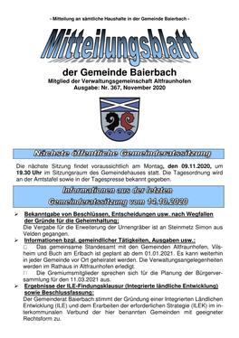 Mitteilung an Sämtliche Haushalte in Der Gemeinde Baierbach