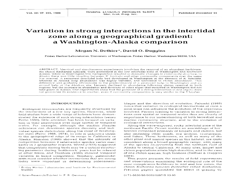 Variation in Strong Interactions in the Intertidal Zone Along a Geographical Gradient: a Washington-Alaska Comparison