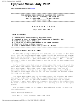Eyepiece Views: July, 2002 Eyepiece Views: July, 2002