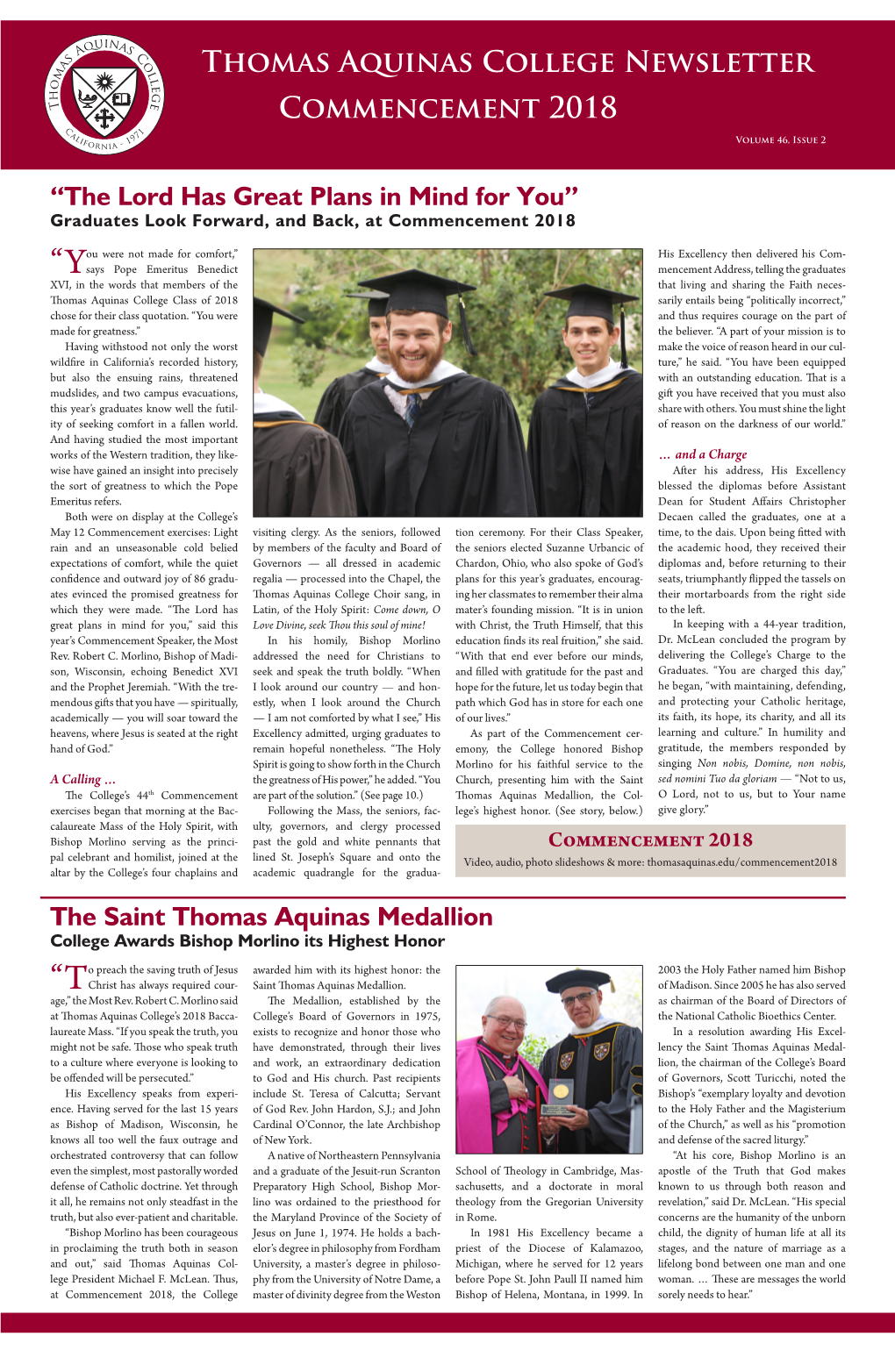 Thomas Aquinas College Newsletter Commencement 2018