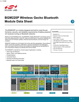 BGM220P Wireless Gecko Bluetooth Module Data Sheet