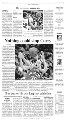 Nothing Could Stop Curry “I Approach Every Game the Same Way, So This Is by STEVE BERGUM Nothing Different for Staff Writer Me