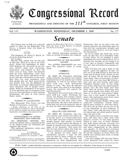 Congressional Record United States Th of America PROCEEDINGS and DEBATES of the 111 CONGRESS, FIRST SESSION