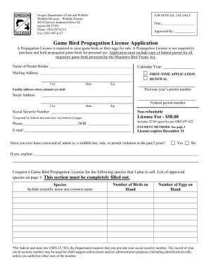 Game Bird Propagation License Application a Propagation License Is Required to Raise Game Birds Or Their Eggs for Sale