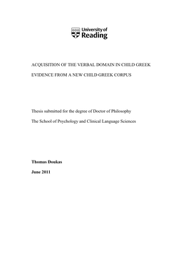 Acquisition of the Verbal Domain in Child Greek