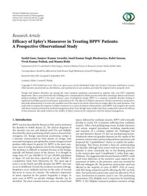 Research Article Efficacy of Epley's Maneuver in Treating BPPV Patients
