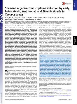 Spemann Organizer Transcriptome Induction by Early Beta-Catenin, Wnt