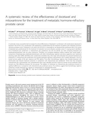 A Systematic Review of the Effectiveness of Docetaxel and Mitoxantrone for the Treatment of Metastatic Hormone-Refractory Prostate Cancer