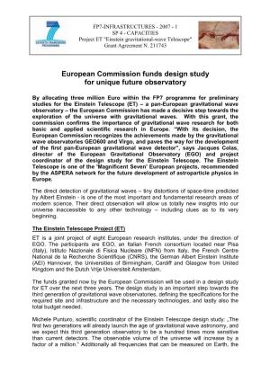 European Commission Funds Design Study for Unique Future Observatory