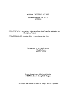 2004 Annual Report of Operations and Interim Findings