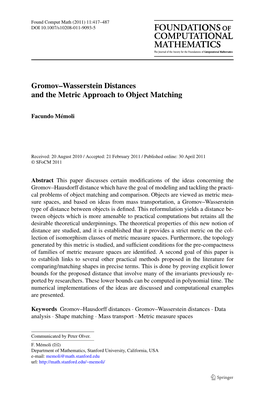 Gromov–Wasserstein Distances and the Metric Approach to Object Matching