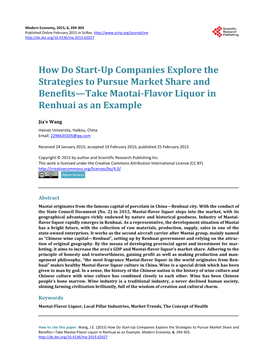 How Do Start-Up Companies Explore the Strategies to Pursue Market Share and Benefits—Take Maotai-Flavor Liquor in Renhuai As an Example