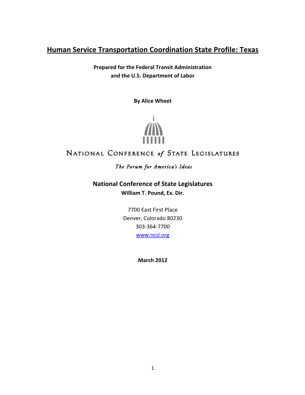 Human Service Transportation Coordination State Profile: Texas