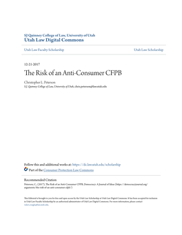 The Risk of an Anti-Consumer CFPB Christopher L