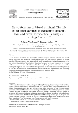 Biased Forecasts Or Biased Earnings? the Role of Reported Earnings in Explaining Apparent Bias and Over/Underreaction in Analysts’ Earnings Forecasts$