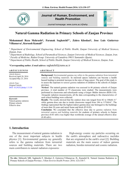 Natural Gamma Radiation in Primary Schools of Zanjan Province