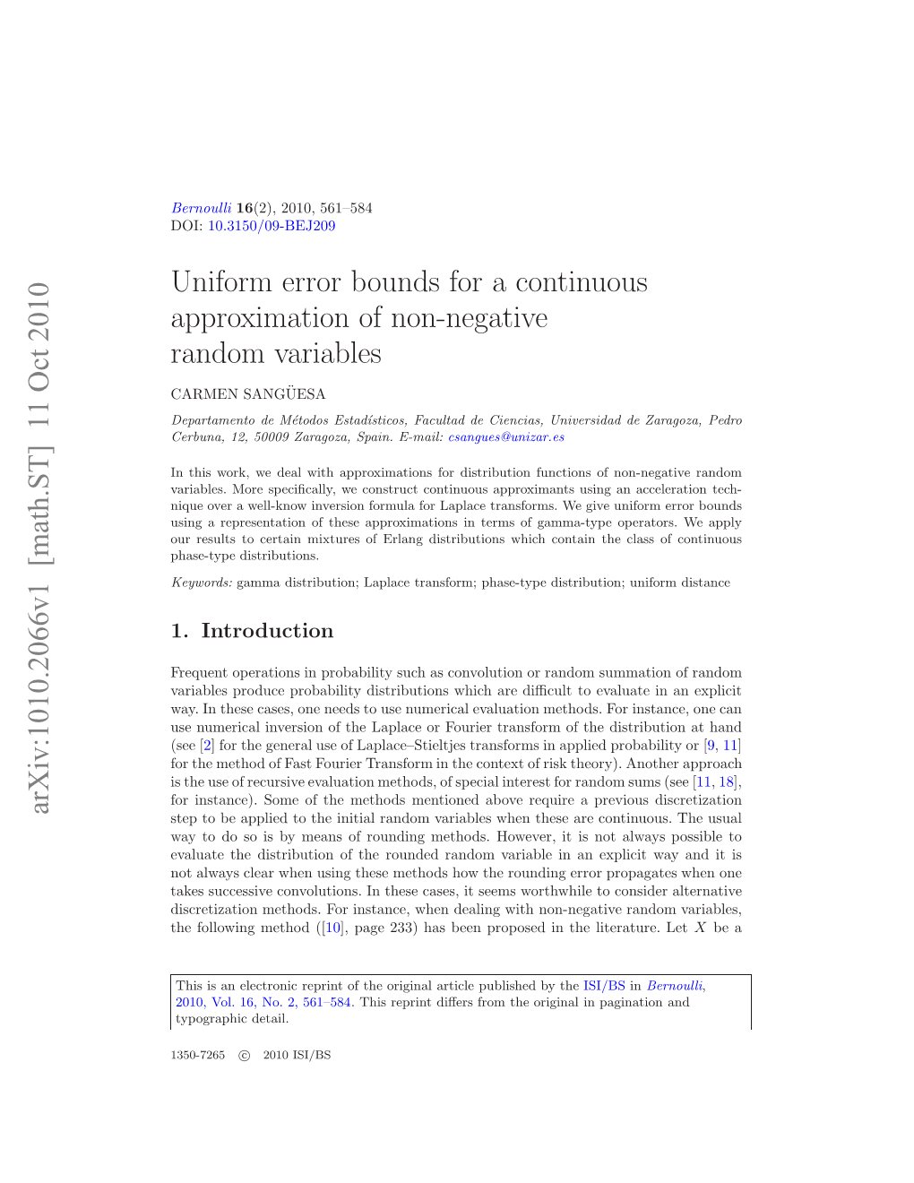 Uniform Error Bounds for a Continuous Approximation of Non-Negative