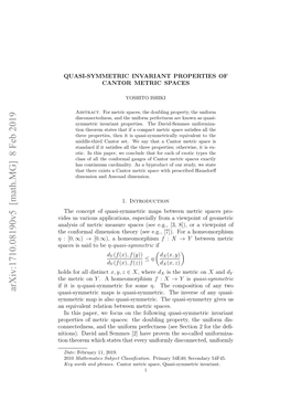 Quasi-Symmetric Invariant Properties of Cantor Metric Spaces
