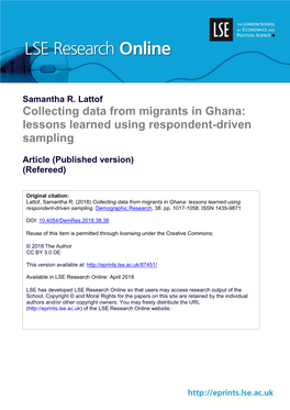 Collecting Data from Migrants in Ghana: Lessons Learned Using Respondent-Driven Sampling
