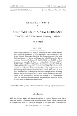 OLD PARTIES in a NEW GERMANY the CDU and FDP in Eastern Germany, 1989–94