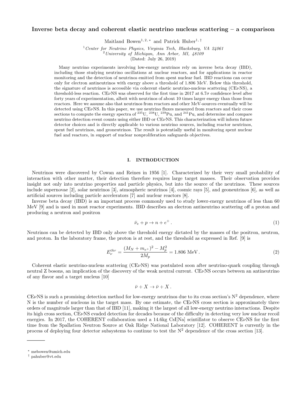 Inverse Beta Decay and Coherent Elastic Neutrino Nucleus Scattering – a Comparison