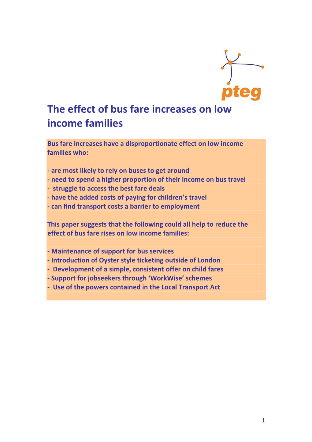 The Effect of Bus Fare Increases on Low Income Families