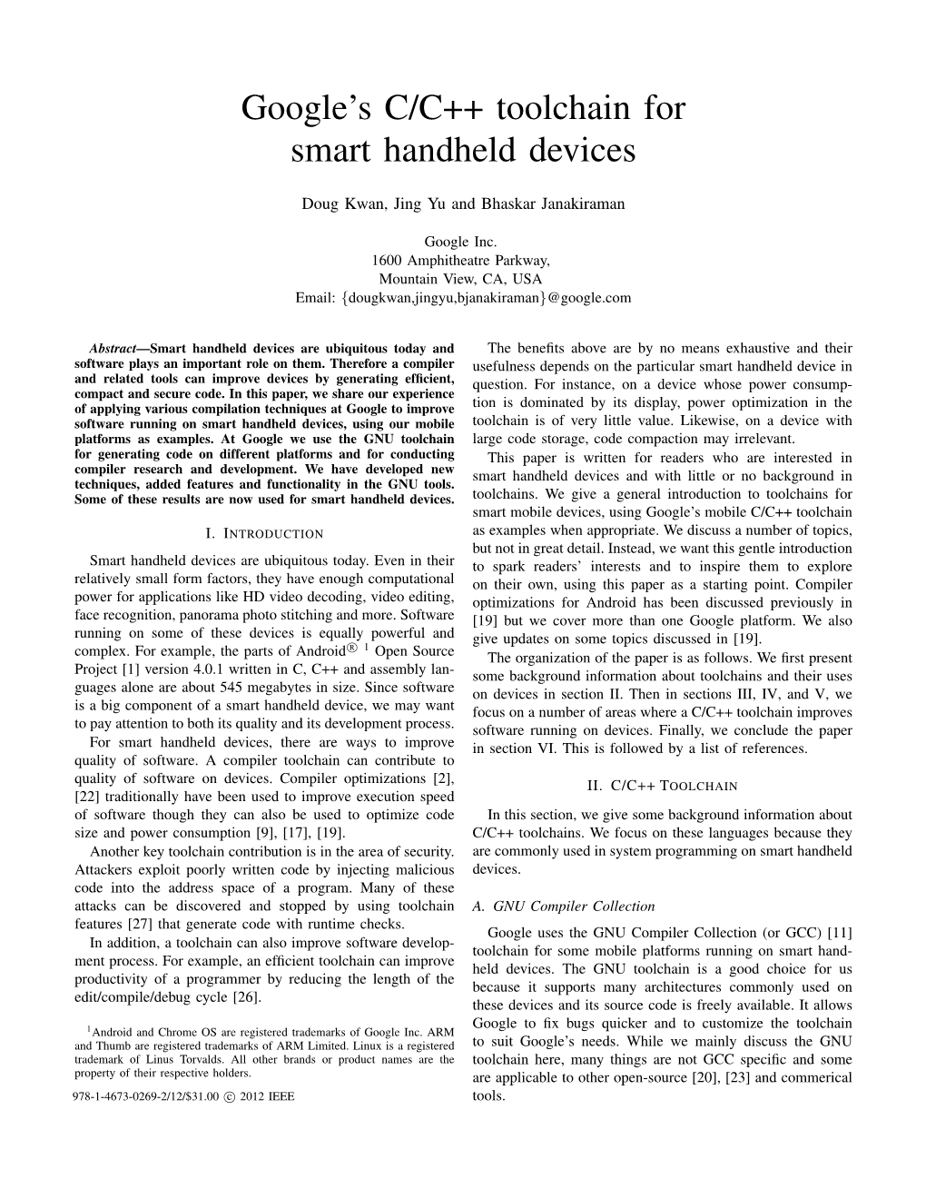 Google's C/C++ Toolchain for Smart Handheld Devices